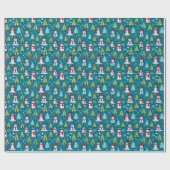 Sneeuwmannen Moderne Kerstbomen Groene Kerstmis Cadeaupapier (Vlak)