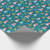 Sneeuwmannen Moderne Kerstbomen Groene Kerstmis Cadeaupapier (Hoek)