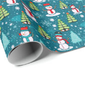 Sneeuwmannen Moderne Kerstbomen Groene Kerstmis Cadeaupapier (Rol Hoek)