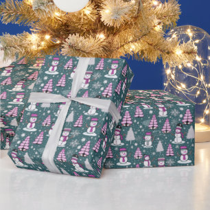 Sneeuwmannen Moderne Kerstbomen Groene Kerstmis Cadeaupapier
