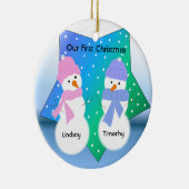 Sneeuwmannen Nieuwgetrouwden Keramisch Ornament (Rechts)