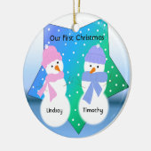 Sneeuwmannen Nieuwgetrouwden Keramisch Ornament (Links)