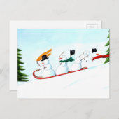 Sneeuwmannen op een Slee Feestdagenkaart (Voorkant / Achterkant)