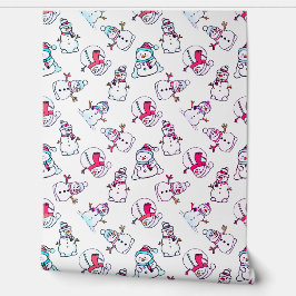 Sneeuwmannen Roze en Turquoise Girly Kerstmis Behang