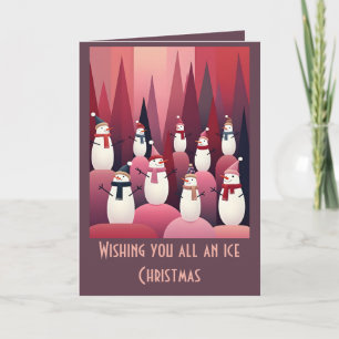 Sneeuwmannen Roze Thema Ontwerp Kitscherig Kerstmi Kaart