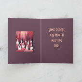 Sneeuwmannen Roze Thema Ontwerp Kitscherig Kerstmi Kaart (Binnen)