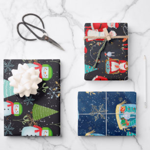 Sneeuwmannen Santa Sneeuw Wereldbol Kerstvakantie  Inpakpapier Vel