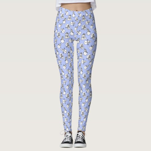 Sneeuwmannen Schattige pastel blauw patroon Leggings (Voorkant)