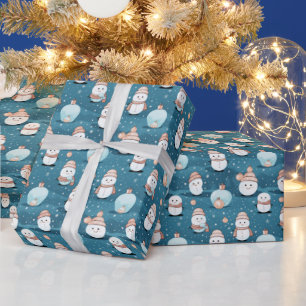 Sneeuwmannen Sneeuw Kerstmis Ornamenten Blauw Kers Cadeaupapier
