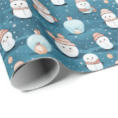 Sneeuwmannen Sneeuw Kerstmis Ornamenten Blauw Kers Cadeaupapier (Rol Hoek)