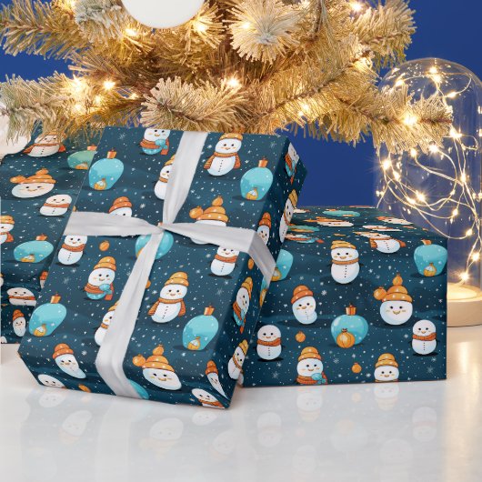 Sneeuwmannen Sneeuw Kerstmis Ornamenten Blauw Kers Cadeaupapier (Feestdagen)