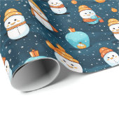 Sneeuwmannen Sneeuw Kerstmis Ornamenten Blauw Kers Cadeaupapier (Rol Hoek)