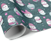 Sneeuwmannen Sneeuw Kerstmis Ornamenten Groene Ker Cadeaupapier (Rol Hoek)