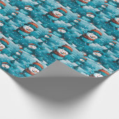 Sneeuwmannen Sneeuwveld Bomen Blauw Kerstmis Cadeaupapier (Hoek)