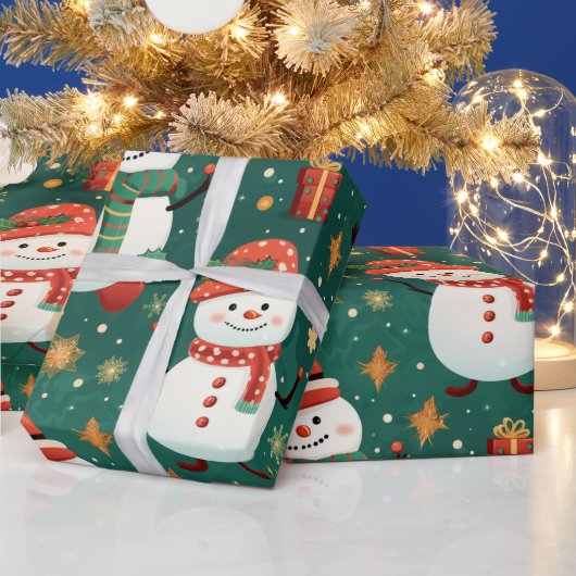 Sneeuwmannen Sneeuwvlokken Kerstmis Ornamenten Ker Cadeaupapier (Feestdagen)