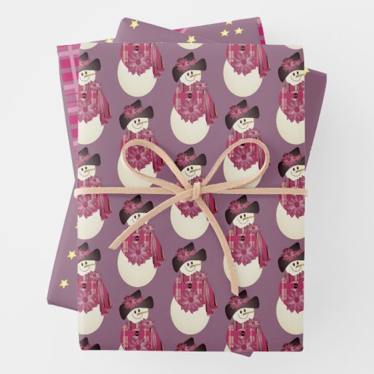 Sneeuwmannen Sterren en Moderne Patronen Inpakpapier Vel (In situ)