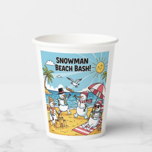 Sneeuwmannen Strandfeest Papieren Bekers (Voorkant)