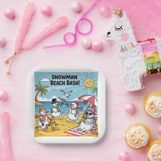 Sneeuwmannen Strandfeest Papieren Bordje (Feest)