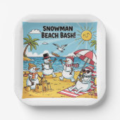 Sneeuwmannen Strandfeest Papieren Bordje (Voorkant)