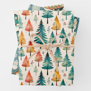 Sneeuwmannen, treinen en kerstboom  inpakpapier vel