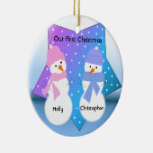 Sneeuwmannen Tweeling Eerste Kerstmis Keramisch Ornament (Rechts)