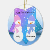 Sneeuwmannen Tweeling Eerste Kerstmis Keramisch Ornament (Links)
