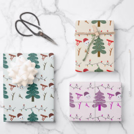 Sneeuwmannen Vakantie Lichten Kerstbomen Kerstmis Inpakpapier Vel