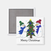 Sneeuwmannen versieren een kerstboom magneet (Voorkant / Achterkant)