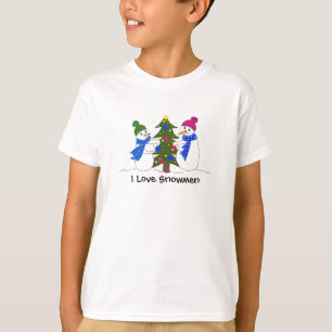 Sneeuwmannen versieren een kerstboom t-shirt