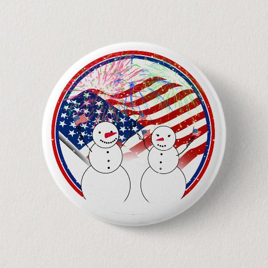 Sneeuwmannen vieren onafhankelijkheid ronde button 5,7 cm (Voorkant)