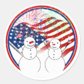 Sneeuwmannen vieren onafhankelijkheid ronde sticker (Voorkant)