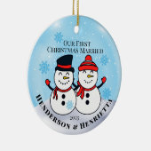 Sneeuwmannen voor het eerst getrouwd keramisch ornament (Rechts)