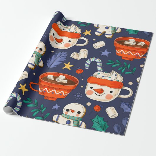 "Sneeuwmannen & warme chocolademelk" Cadeaupapier (Uitgerold)