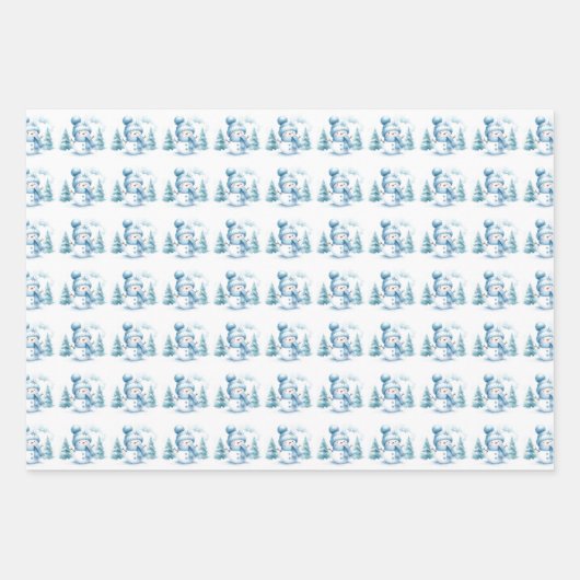 Sneeuwmannen Winter Fun Wrapping Paper Sheet (Voorkant)