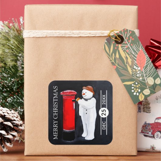 Sneeuwmannenbrief aan Kerstman Kerstmis Vierkante Sticker (Feestdagen)
