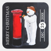 Sneeuwmannenbrief aan Kerstman Kerstmis Vierkante Sticker (Voorkant)