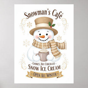 Sneeuwmannetje Cafe Poster