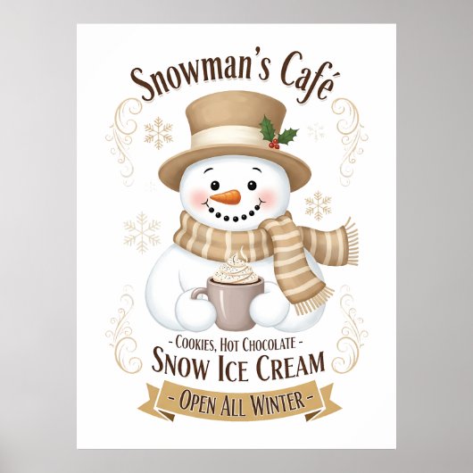 Sneeuwmannetje Cafe Poster (Voorkant)