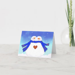 Sneeuwmannetje paar verliefd feestdagen kaart