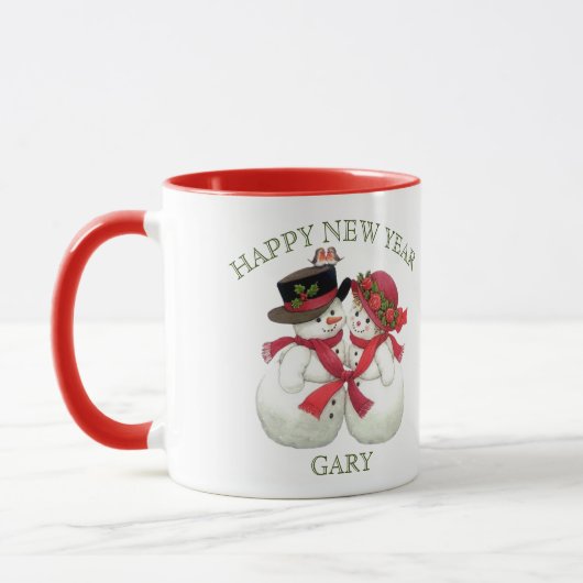 Sneeuwmanpaar - Vrolijk Kerstfeest Mok (Links)