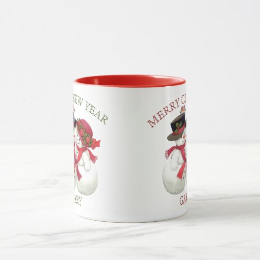 Sneeuwmanpaar - Vrolijk Kerstfeest Mok (Midden)