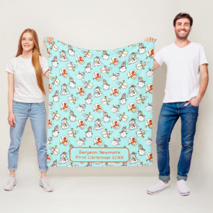 sneeuwmanpatroon Baby Boys Eerste Kerstnaam Fleece Deken