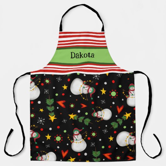 Sneeuwmanpatroon Zwart Custom Inspirivity Schort (Voorkant)