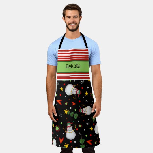 Sneeuwmanpatroon Zwart Custom Inspirivity Schort (Gedragen)