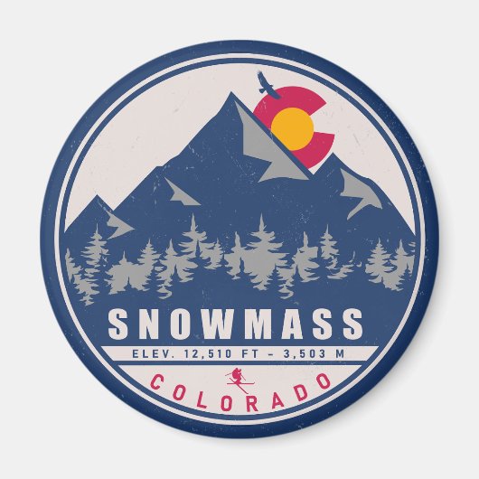 Sneeuwmassa Colorado Retro Sunset Ski Souvenirs Magneet (Voorkant)