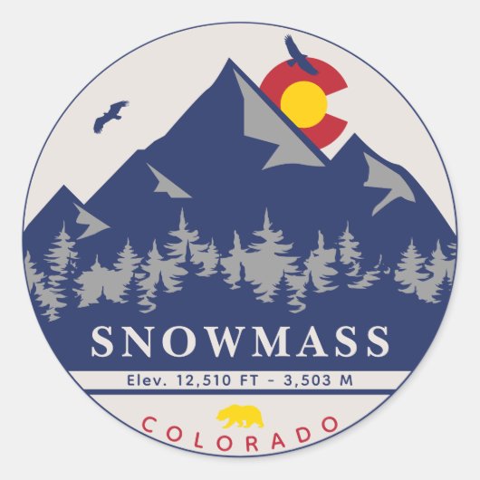 Sneeuwmassa Colorado Retro Sunset Ski Souvenirs Ronde Sticker (Voorkant)