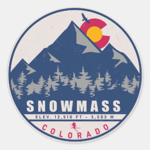 Sneeuwmassa Colorado Retro Sunset Ski Souvenirs Ronde Sticker
