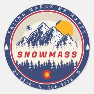 Sneeuwmassa Colorado Vlag Berg Ski Souvenir Ronde Sticker