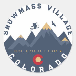 Sneeuwmassa Colorado Vlag Retro Sunset Ski Souveni Ronde Sticker