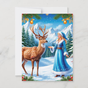 Sneeuwmeisje betoverend winters landschap briefkaart